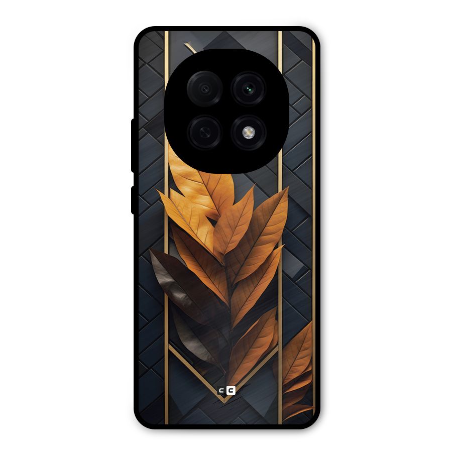 Golden Leaf Pattern Metal Back Case for Oppo F29 Pro
