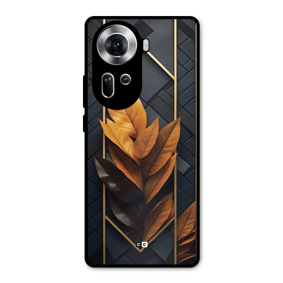 Golden Leaf Pattern Metal Back Case for Oppo Reno11 5G