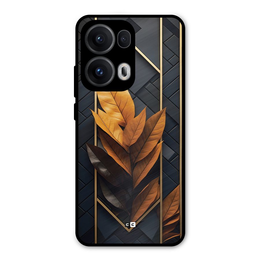 Golden Leaf Pattern Metal Back Case for Oppo Reno13 Pro
