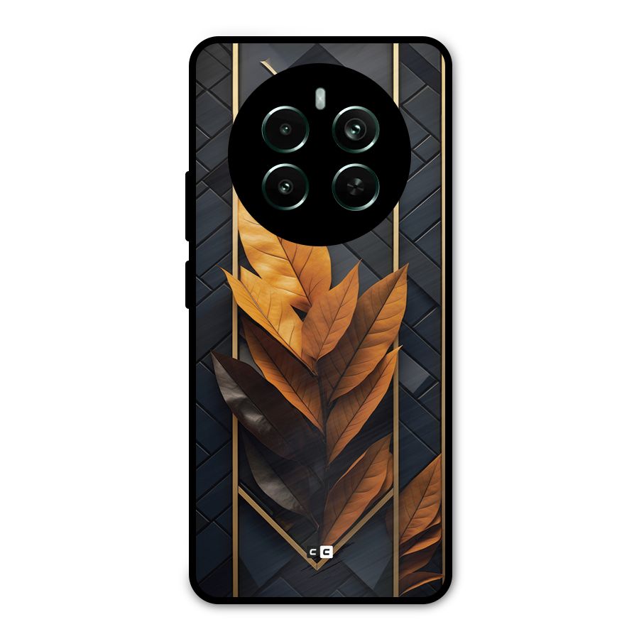 Golden Leaf Pattern Metal Back Case for Realme 12 Pro Plus