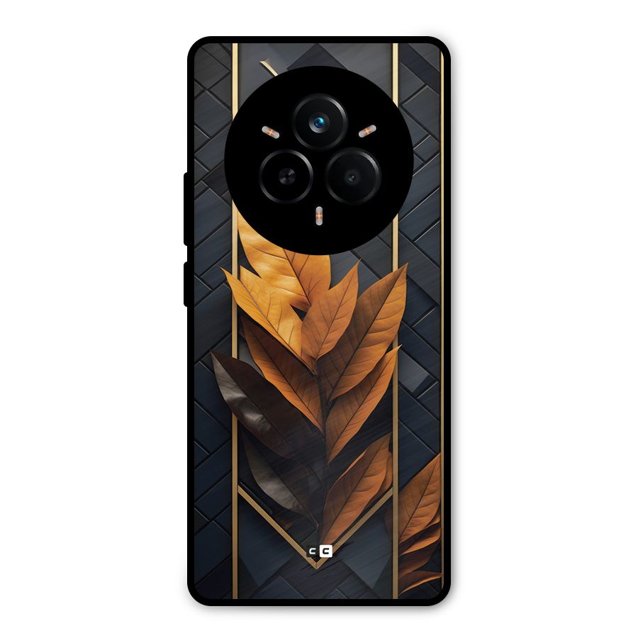 Golden Leaf Pattern Metal Back Case for Realme 14 Pro