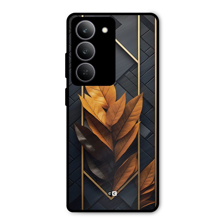 Golden Leaf Pattern Metal Back Case for Realme 14x