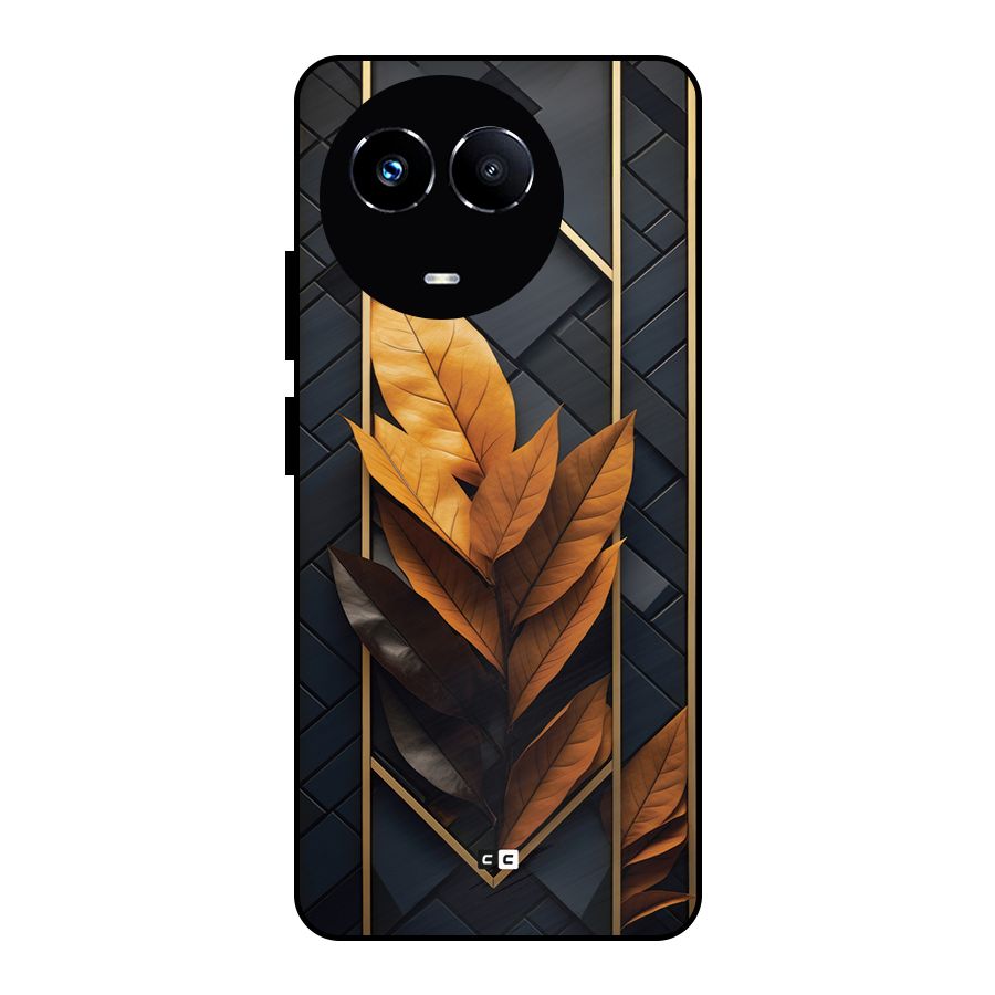Golden Leaf Pattern Metal Back Case for Realme Narzo 60X
