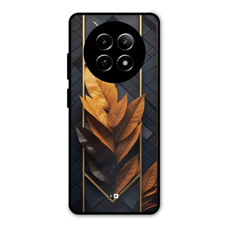 Golden Leaf Pattern Metal Back Case for Realme Narzo 70x 5G