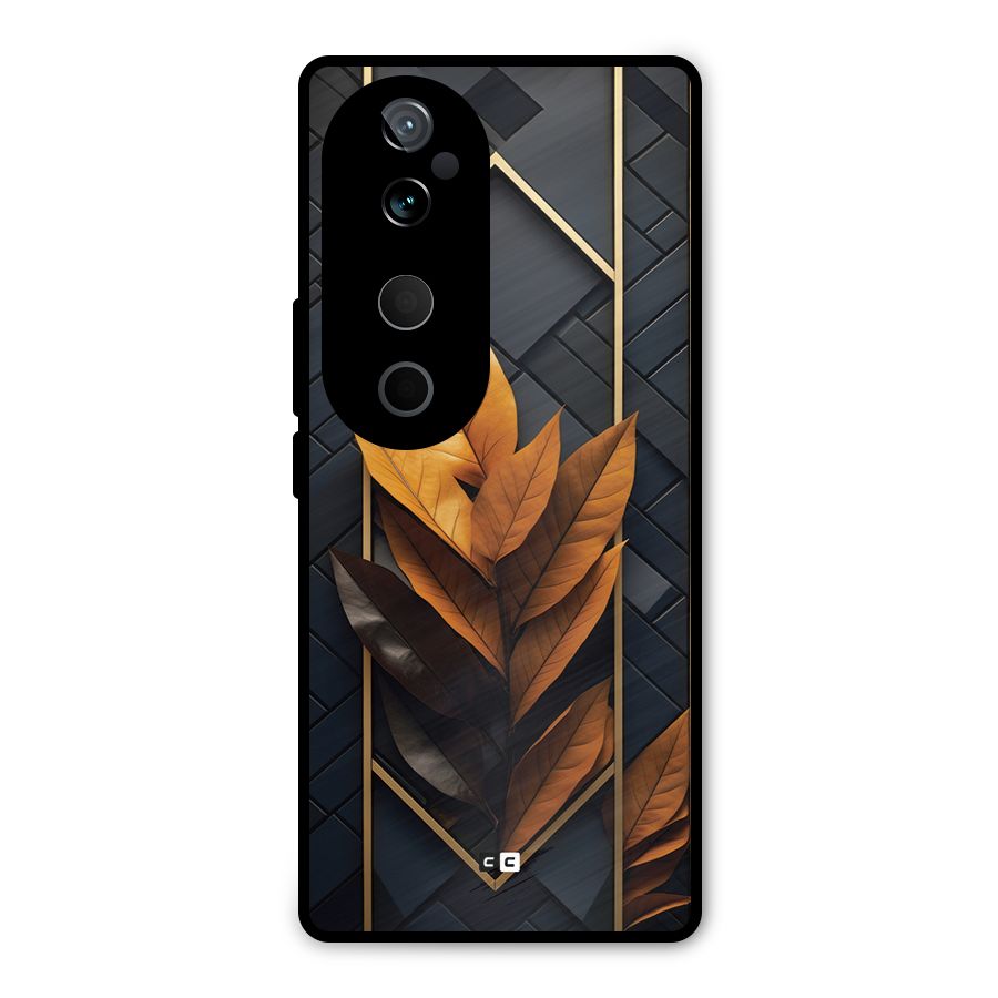 Golden Leaf Pattern Metal Back Case for Vivo T3 Ultra