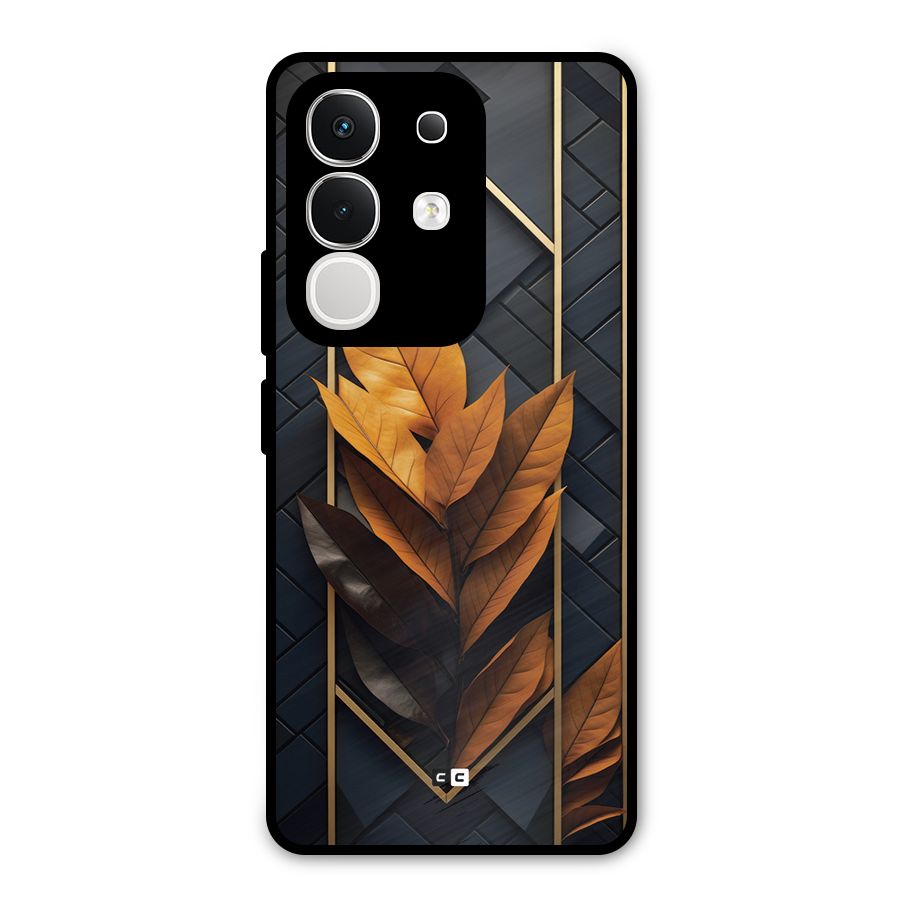 Golden Leaf Pattern Metal Back Case for Vivo T4x