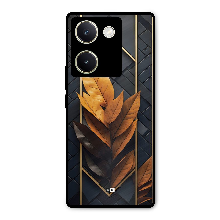 Golden Leaf Pattern Metal Back Case for Vivo Y200 Pro