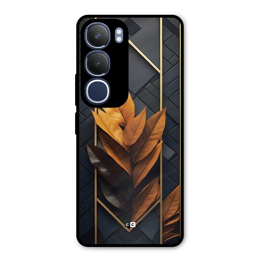 Golden Leaf Pattern Metal Back Case for Vivo Y29