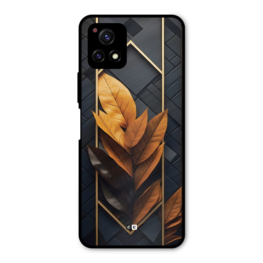 Golden Leaf Pattern Metal Back Case for Vivo Y72 5G