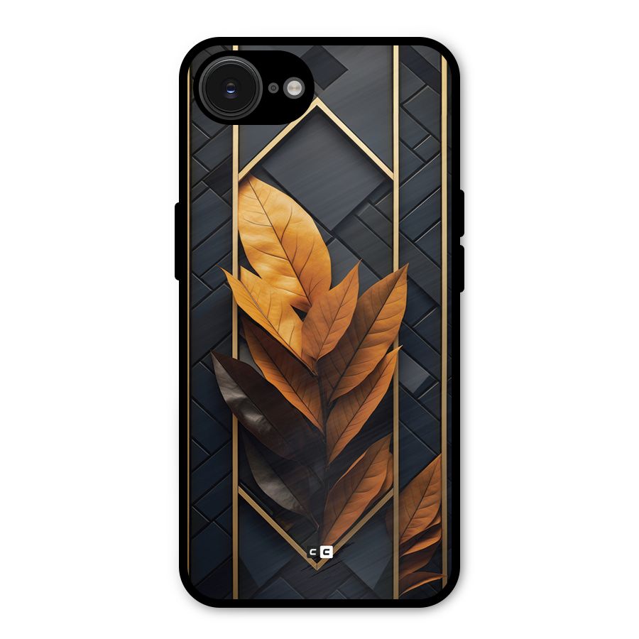 Golden Leaf Pattern Metal Back Case for iPhone 16e
