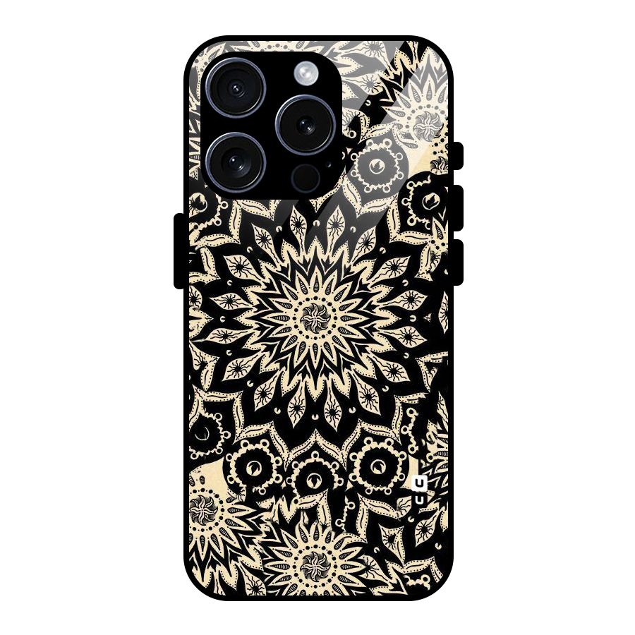 Golden Mandala Glass Back Case for iPhone 15 Pro