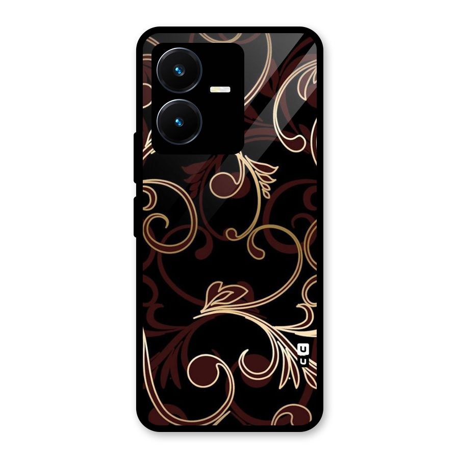 Golden Maroon Beauty Glass Back Case for Vivo Y22s