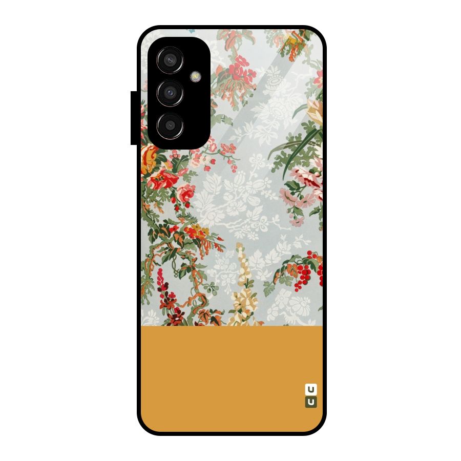Golden Stripe on Floral Glass Back Case for Galaxy F13