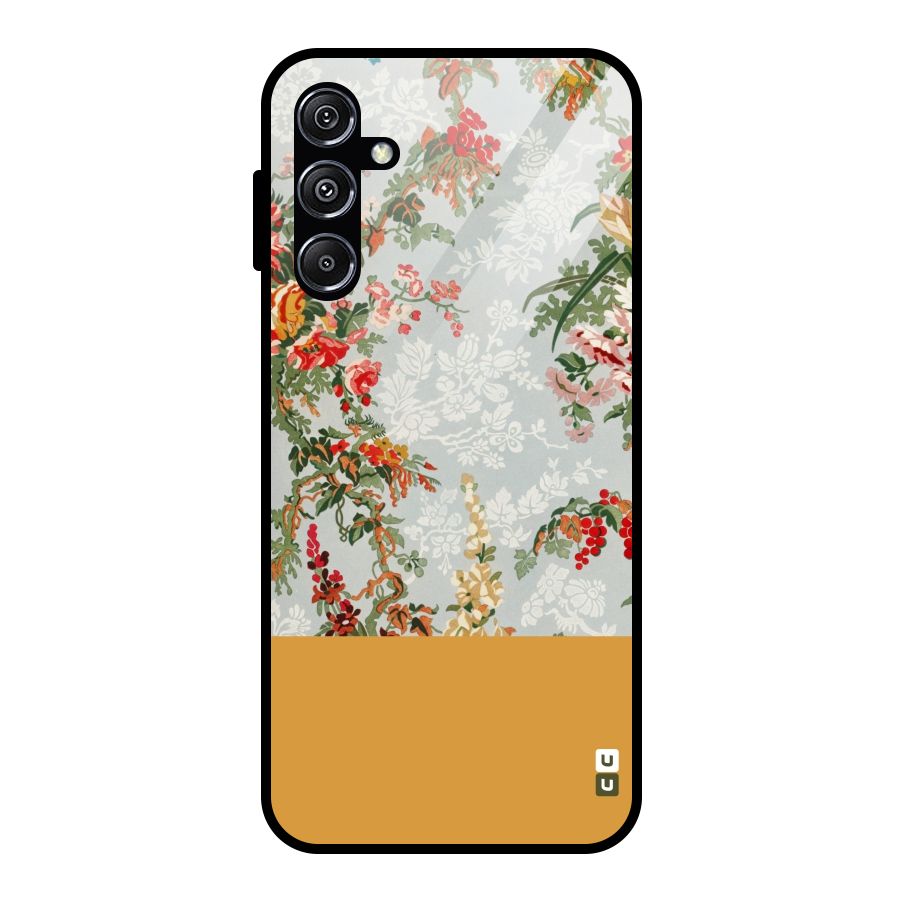 Golden Stripe on Floral Glass Back Case for Galaxy M34 5G