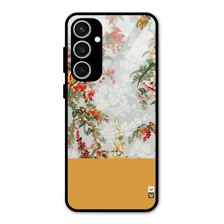 Golden Stripe on Floral Glass Back Case for Galaxy S23 FE