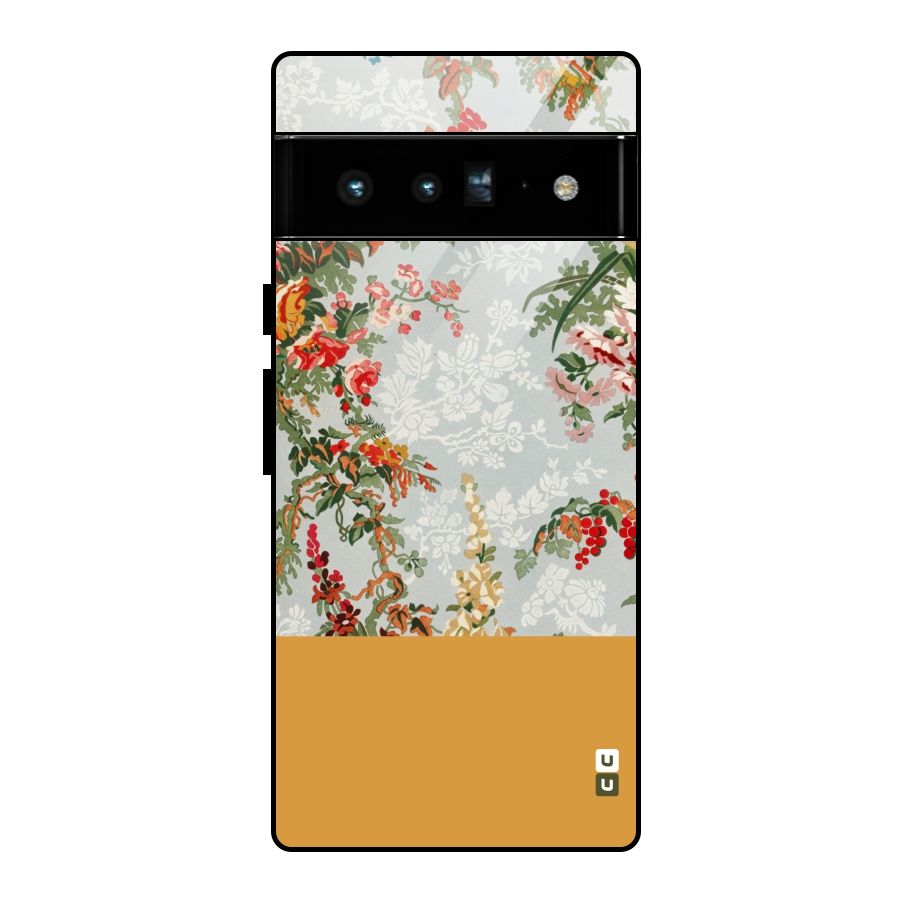 Golden Stripe on Floral Glass Back Case for Google Pixel 6 Pro