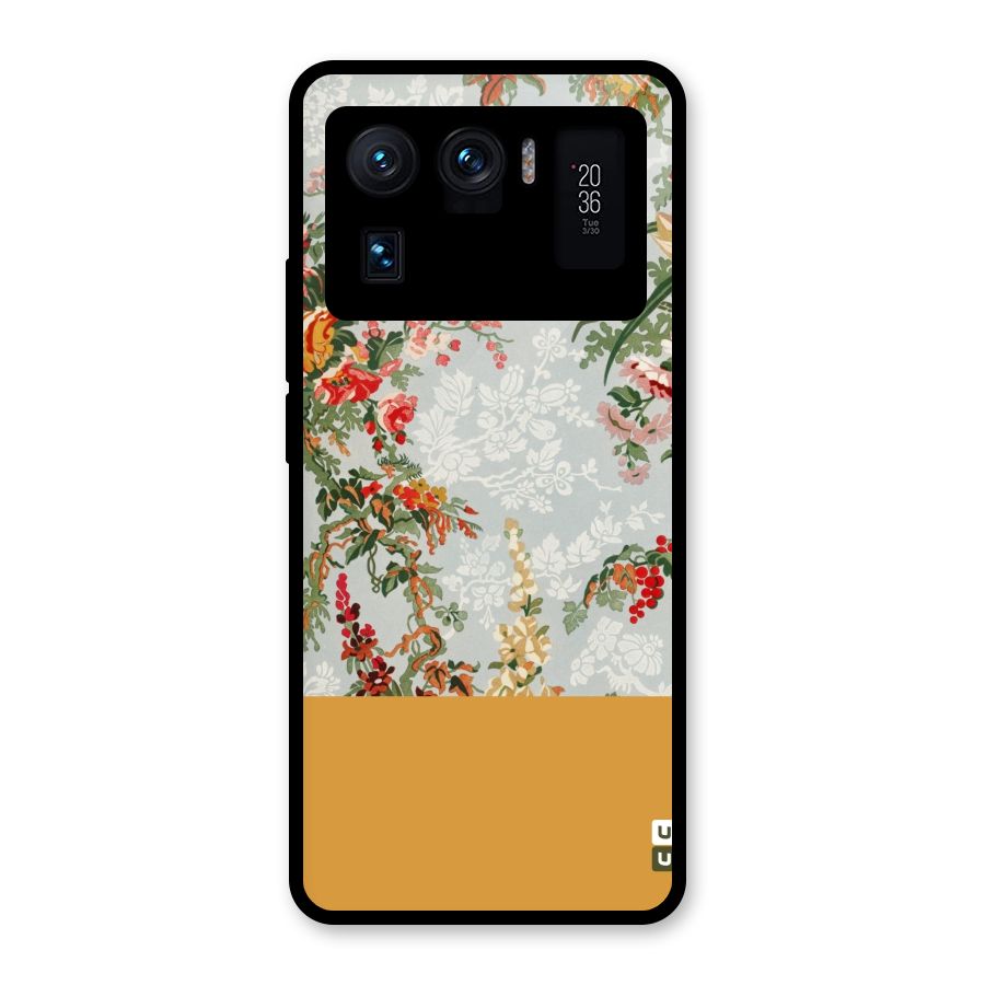 Golden Stripe on Floral Glass Back Case for Mi 11 Ultra