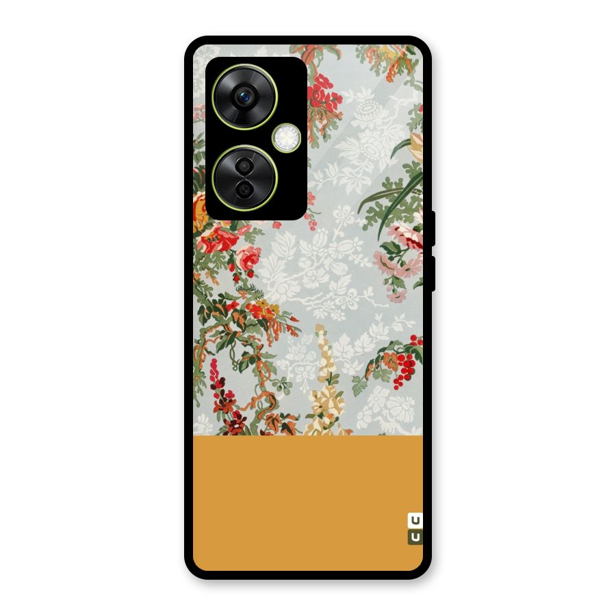 Golden Stripe on Floral Glass Back Case for OnePlus Nord CE 3 Lite