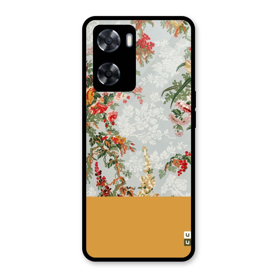 Golden Stripe on Floral Glass Back Case for OnePlus Nord N20 SE