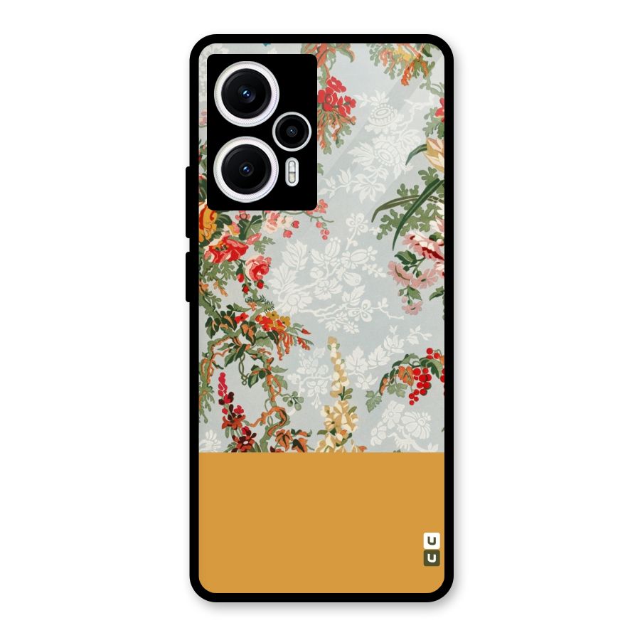 Golden Stripe on Floral Glass Back Case for Poco F5