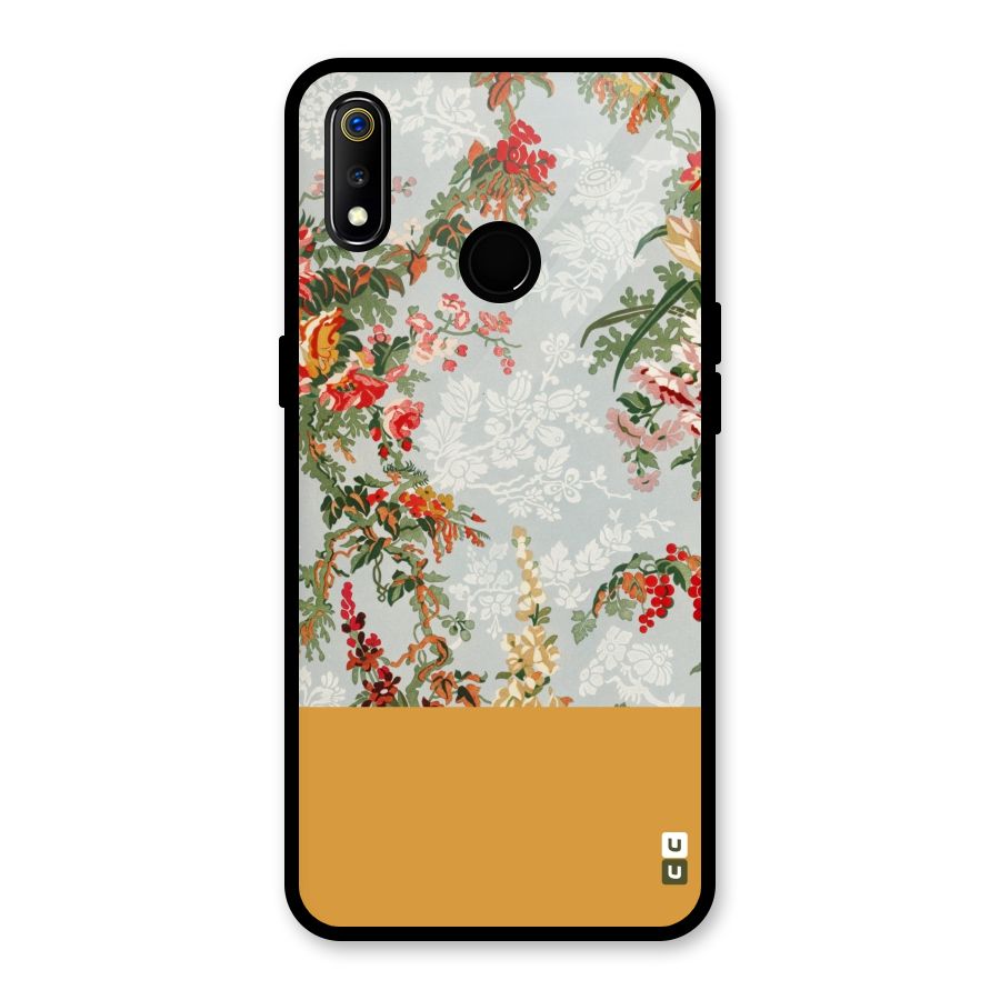 Golden Stripe on Floral Glass Back Case for Realme 3i