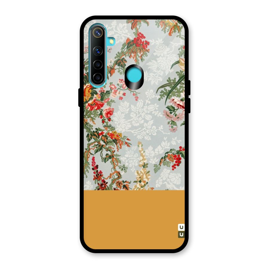 Golden Stripe on Floral Glass Back Case for Realme 5