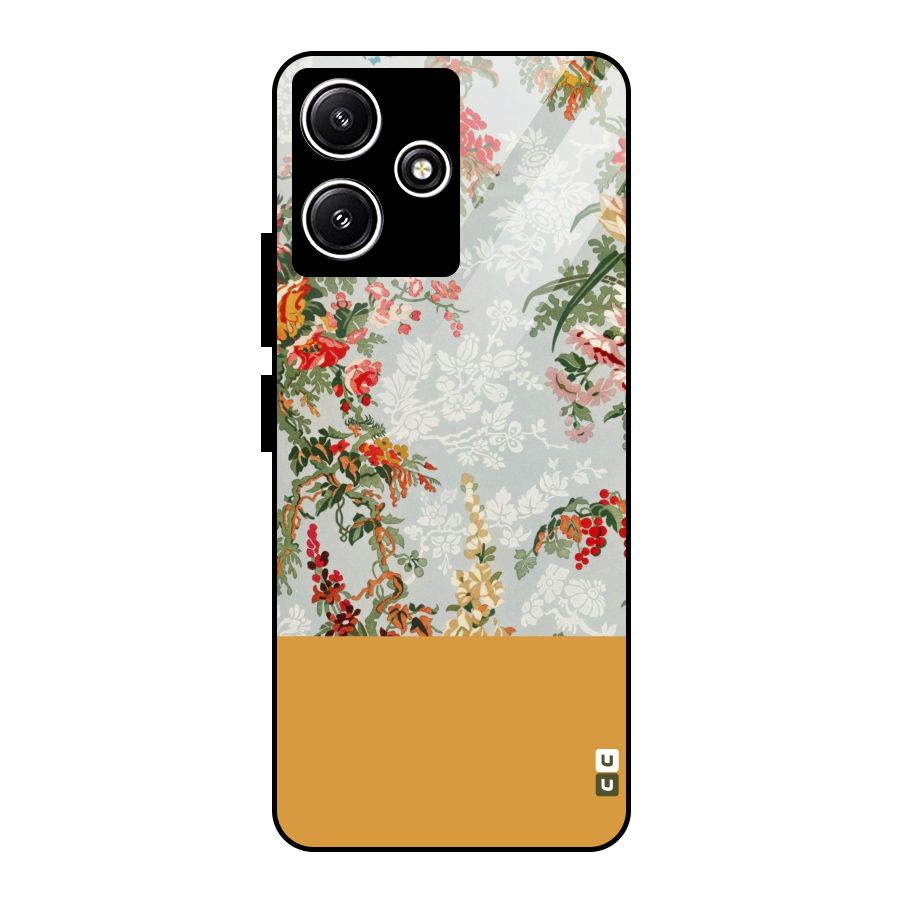 Golden Stripe on Floral Glass Back Case for Redmi 12 5G