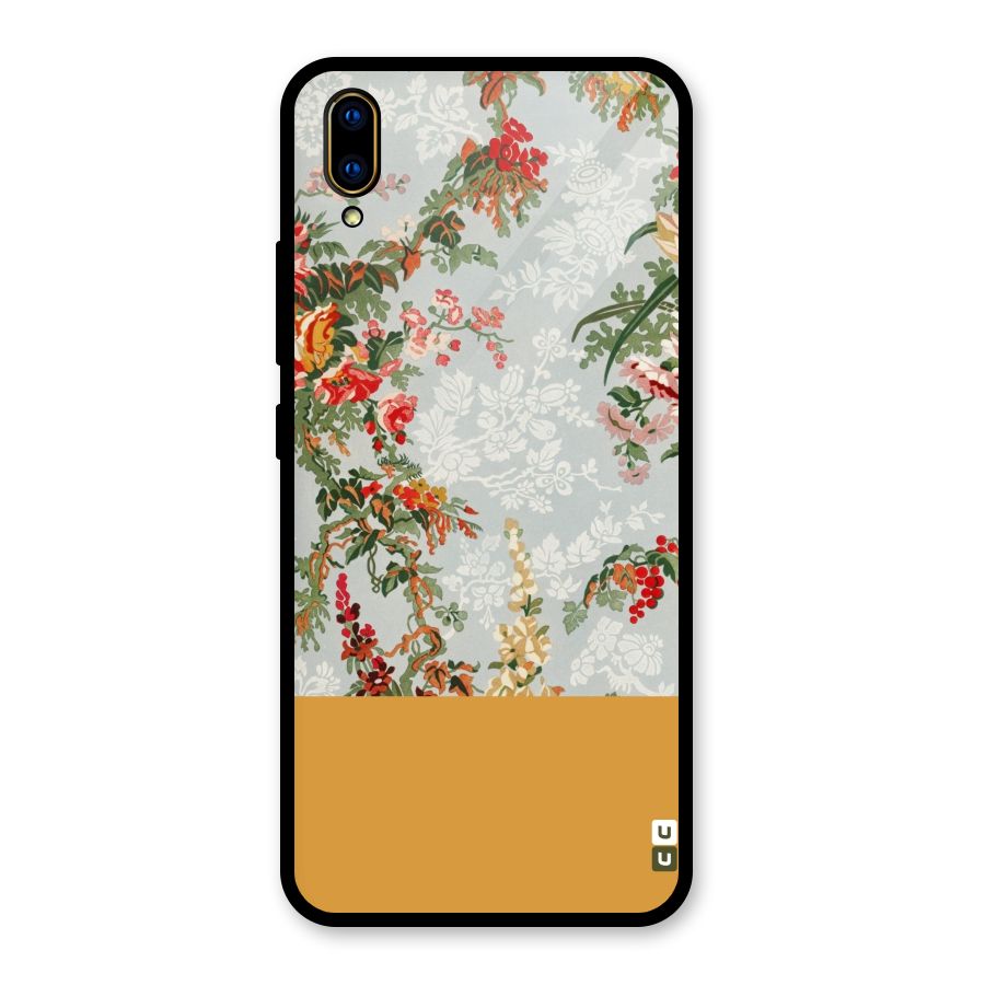 Golden Stripe on Floral Glass Back Case for Vivo V11 Pro