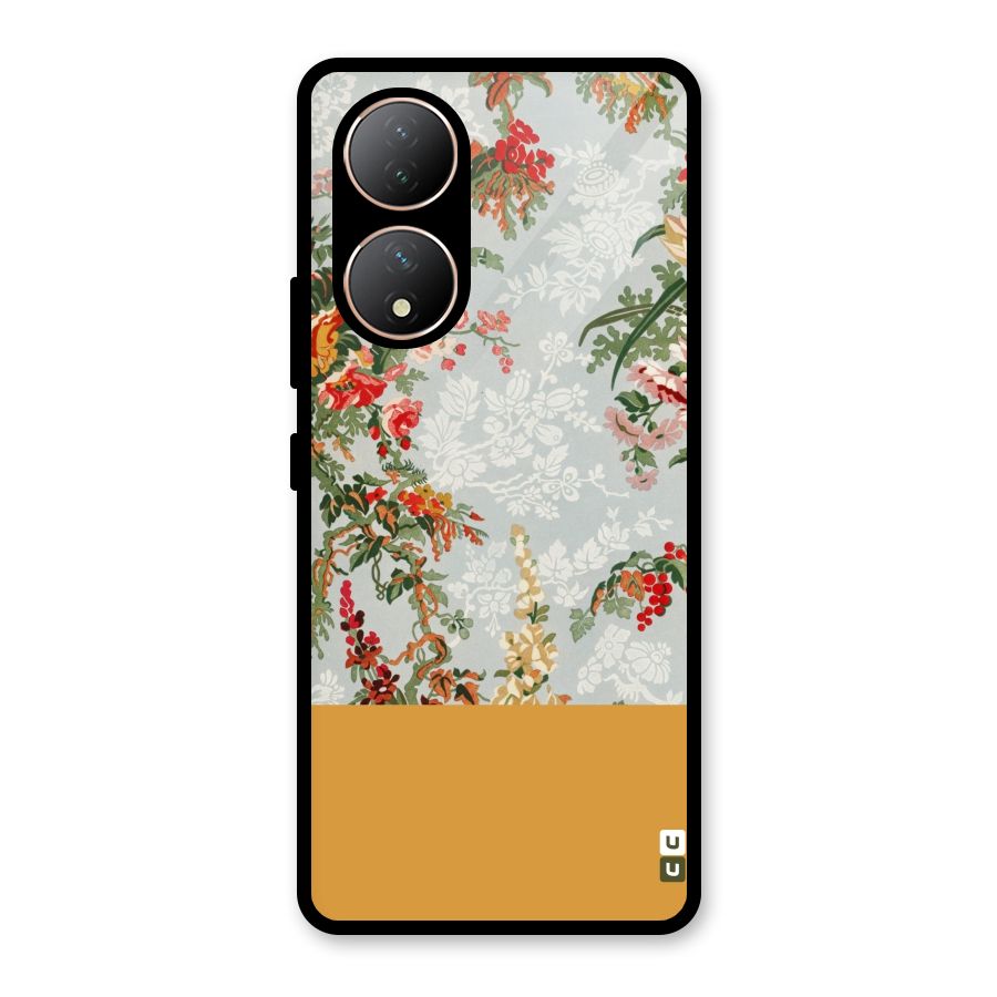 Golden Stripe on Floral Glass Back Case for Vivo Y100