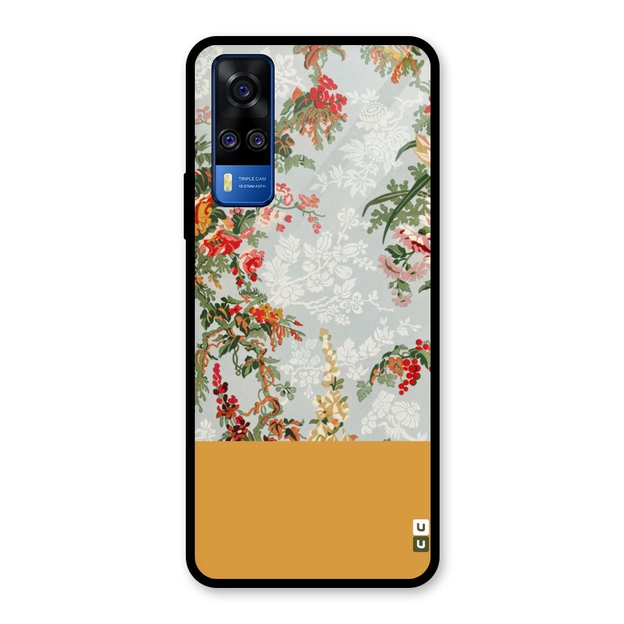 Golden Stripe on Floral Glass Back Case for Vivo Y31