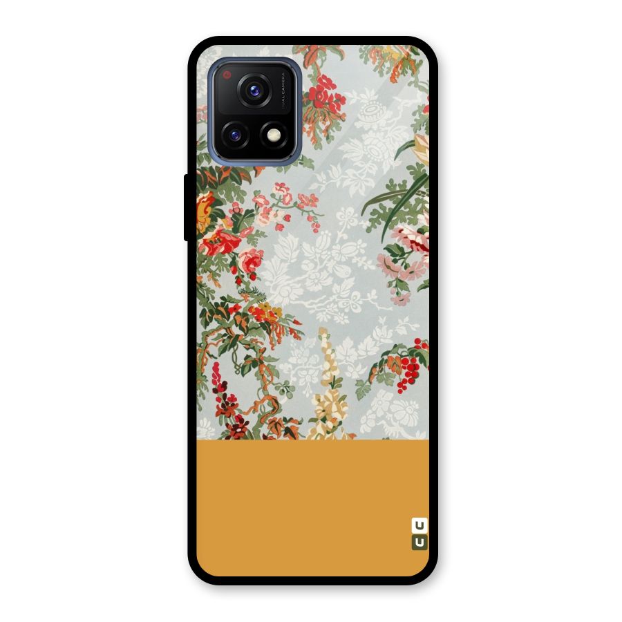 Golden Stripe on Floral Glass Back Case for Vivo Y72 5G