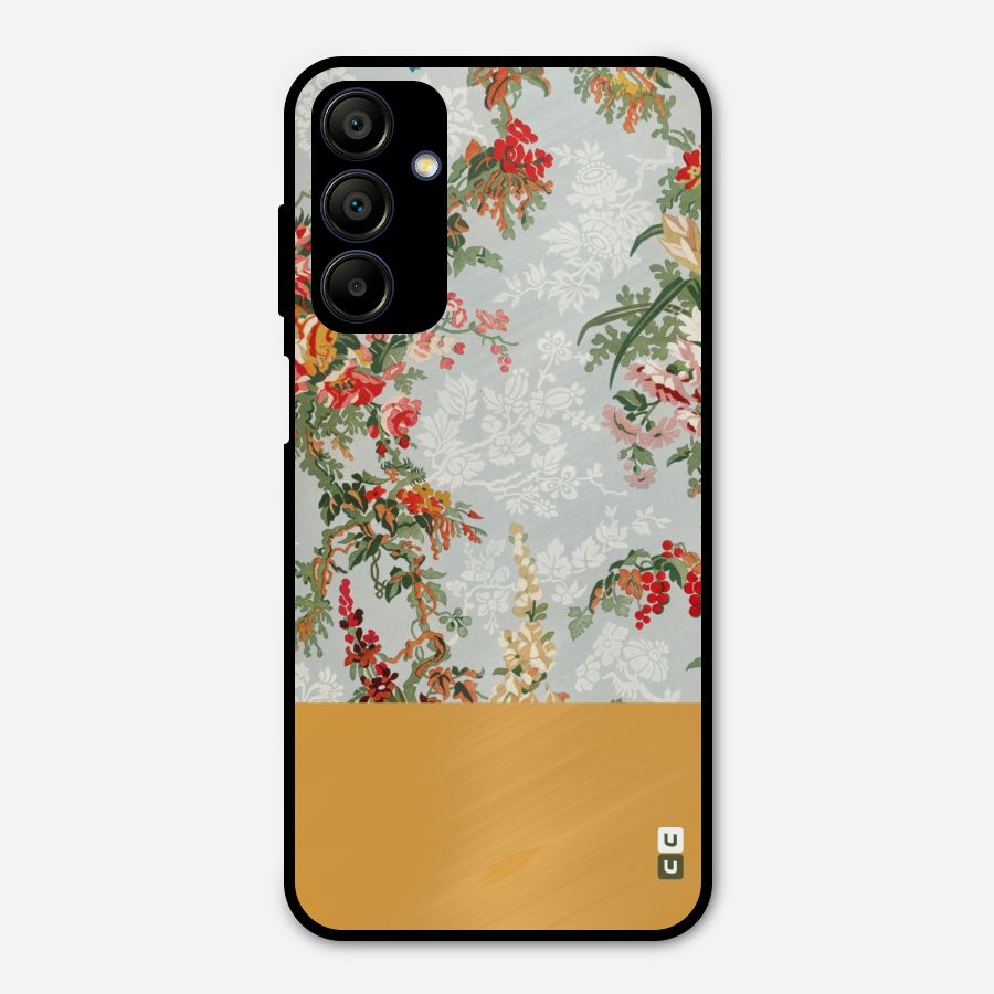 Golden Stripe on Floral Metal Back Case for Galaxy A15 5G