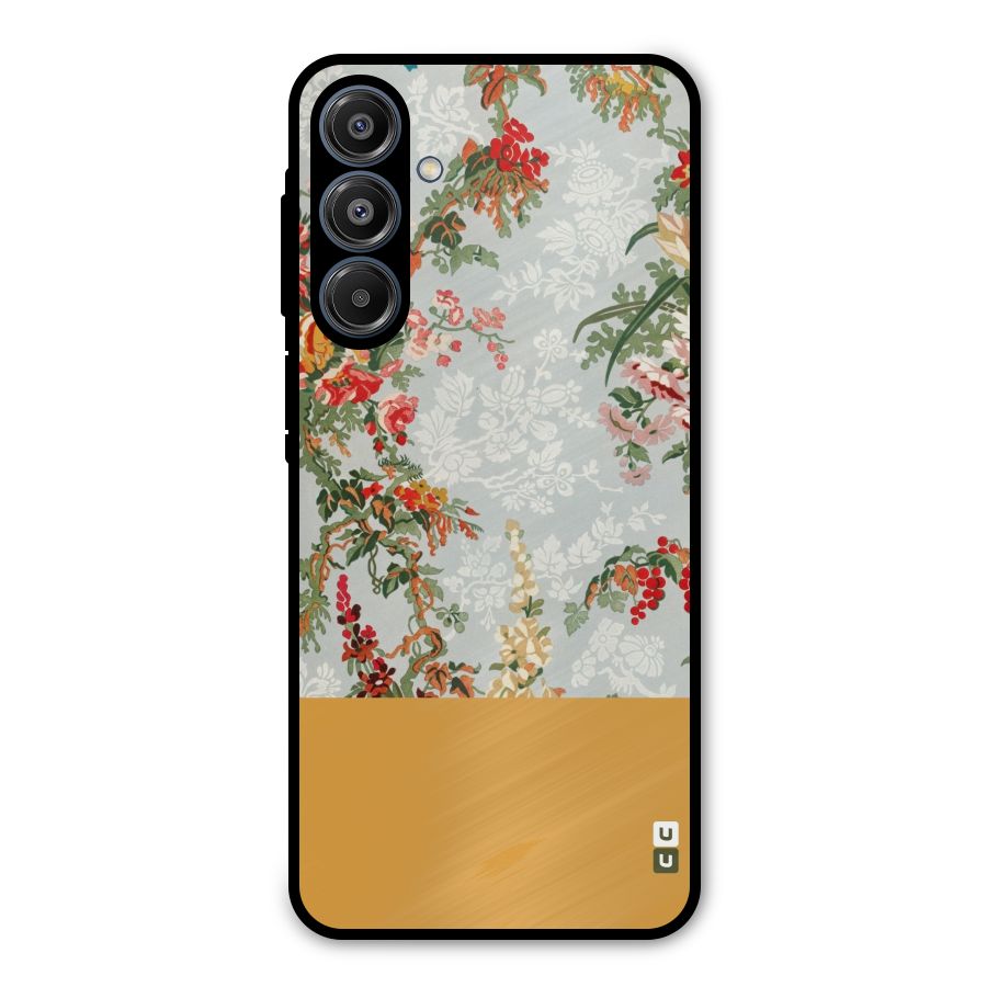 Golden Stripe on Floral Metal Back Case for Galaxy A16 5G
