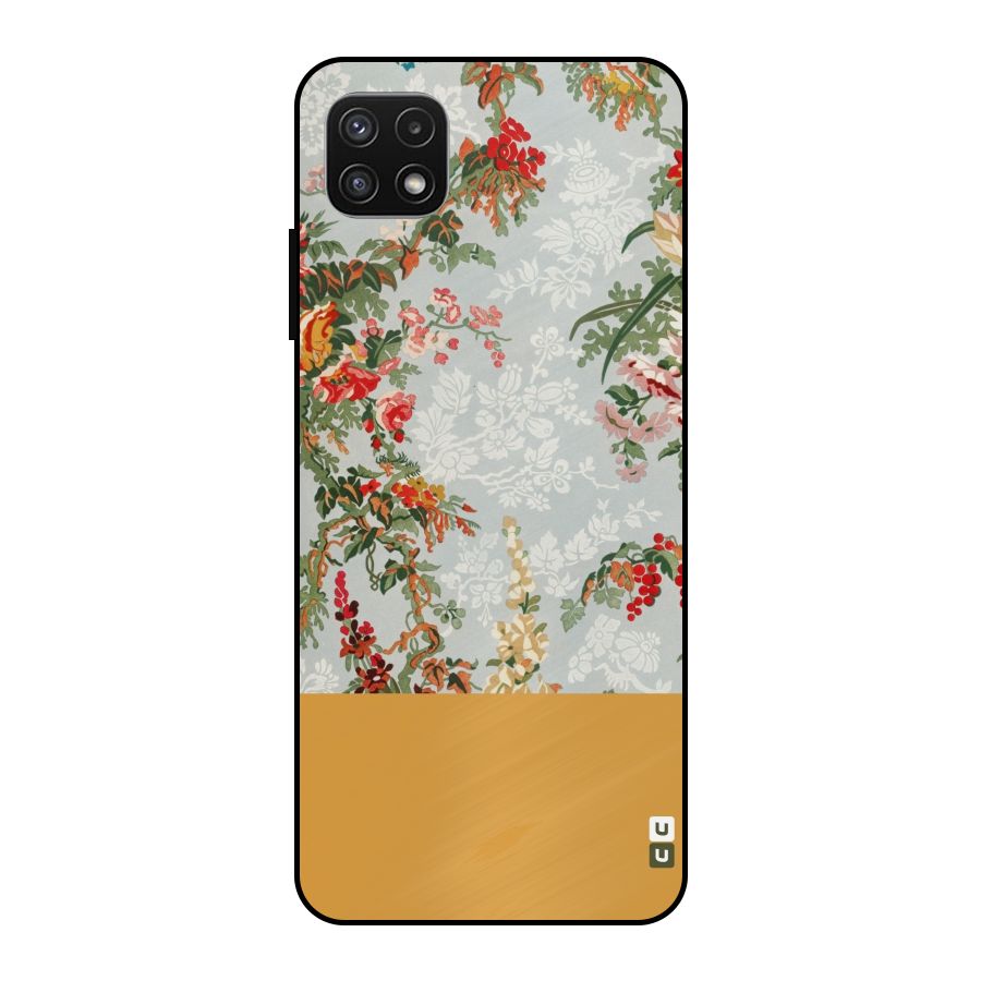 Golden Stripe on Floral Metal Back Case for Galaxy A22 5G