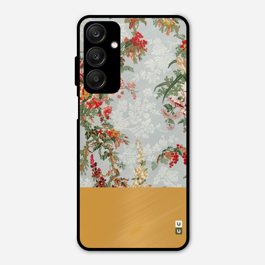 Golden Stripe on Floral Metal Back Case for Galaxy A25 5G