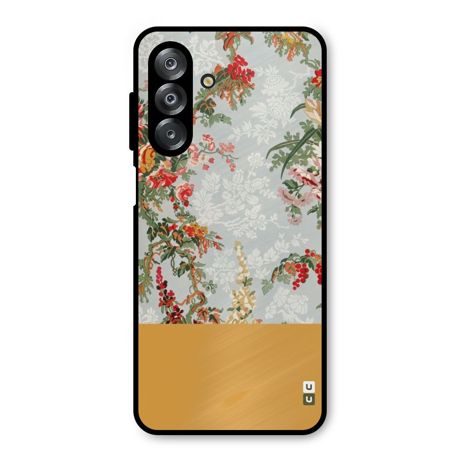 Golden Stripe on Floral Metal Back Case for Galaxy A26
