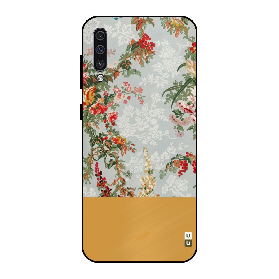Golden Stripe on Floral Metal Back Case for Galaxy A50