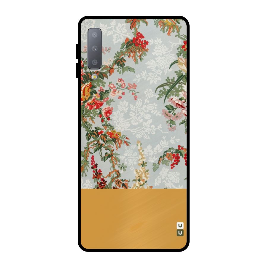 Golden Stripe on Floral Metal Back Case for Galaxy A7 (2018)