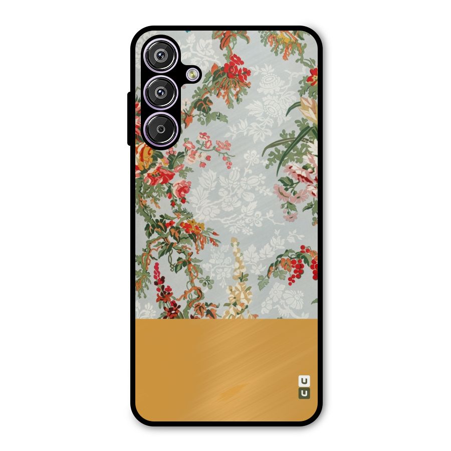 Golden Stripe on Floral Metal Back Case for Galaxy F15