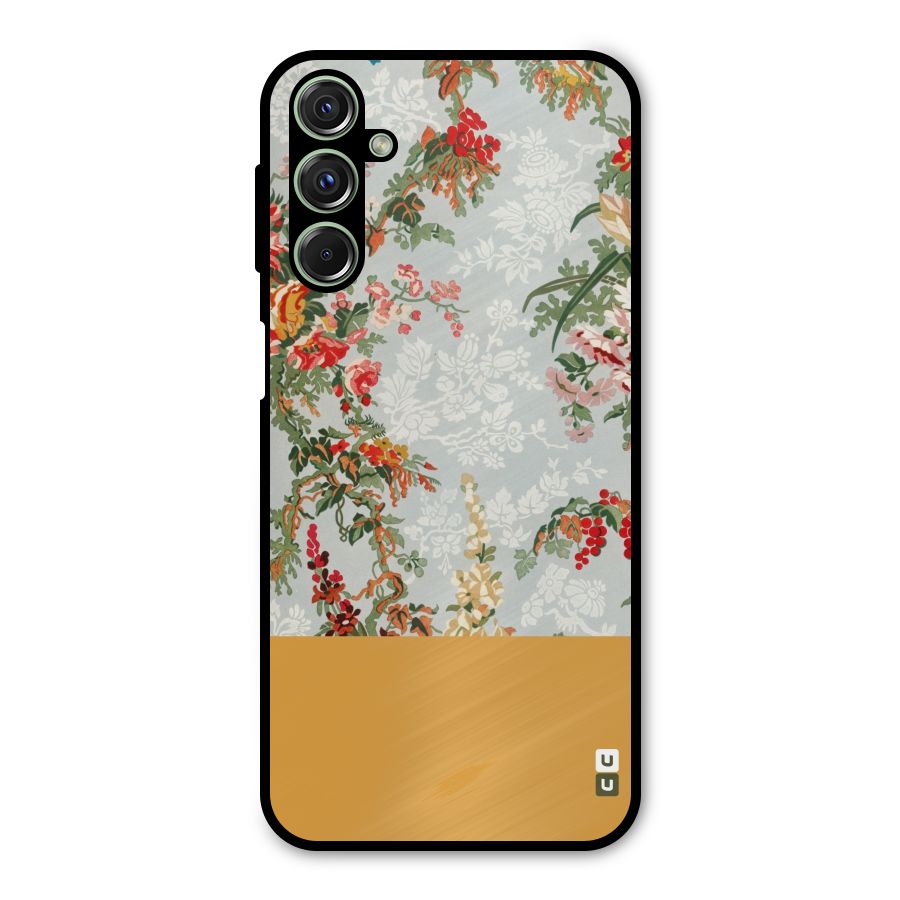 Golden Stripe on Floral Metal Back Case for Galaxy F34