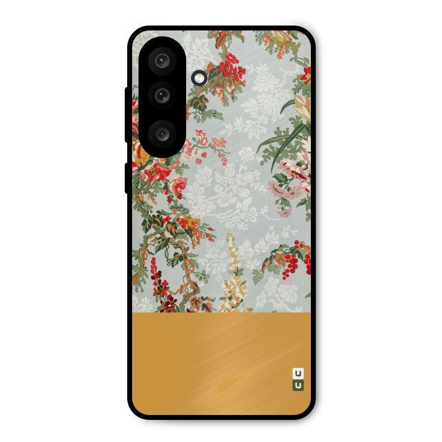 Golden Stripe on Floral Metal Back Case for Galaxy F56