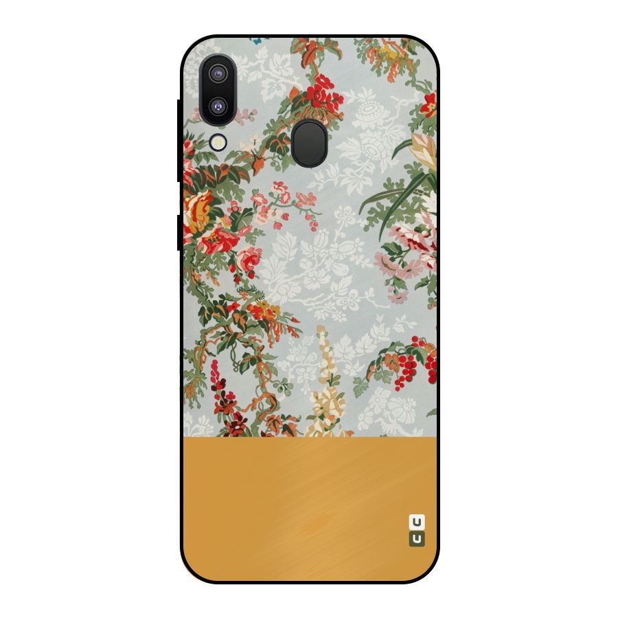 Golden Stripe on Floral Metal Back Case for Galaxy M20