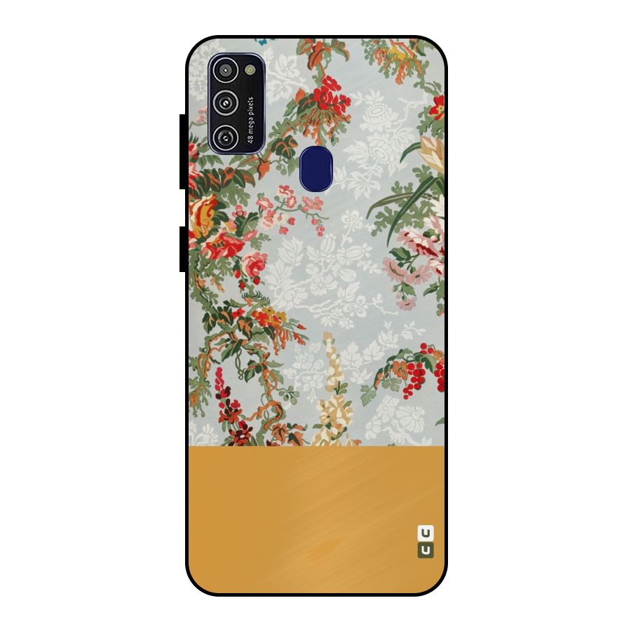 Golden Stripe on Floral Metal Back Case for Galaxy M21