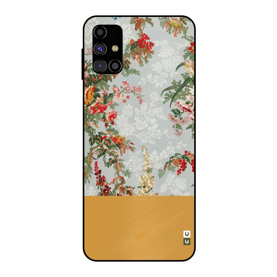 Golden Stripe on Floral Metal Back Case for Galaxy M31s