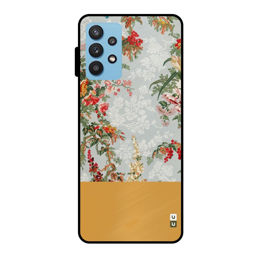 Golden Stripe on Floral Metal Back Case for Galaxy M32 5G