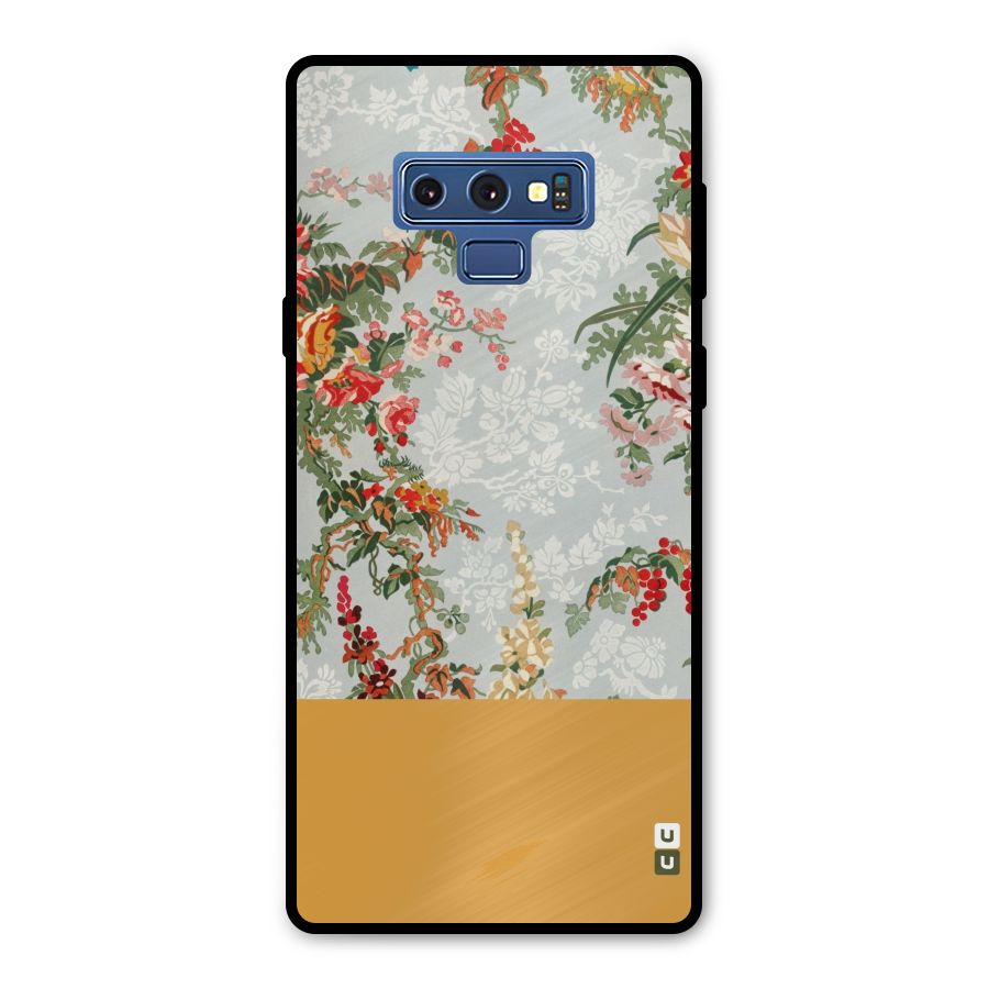 Golden Stripe on Floral Metal Back Case for Galaxy Note 9