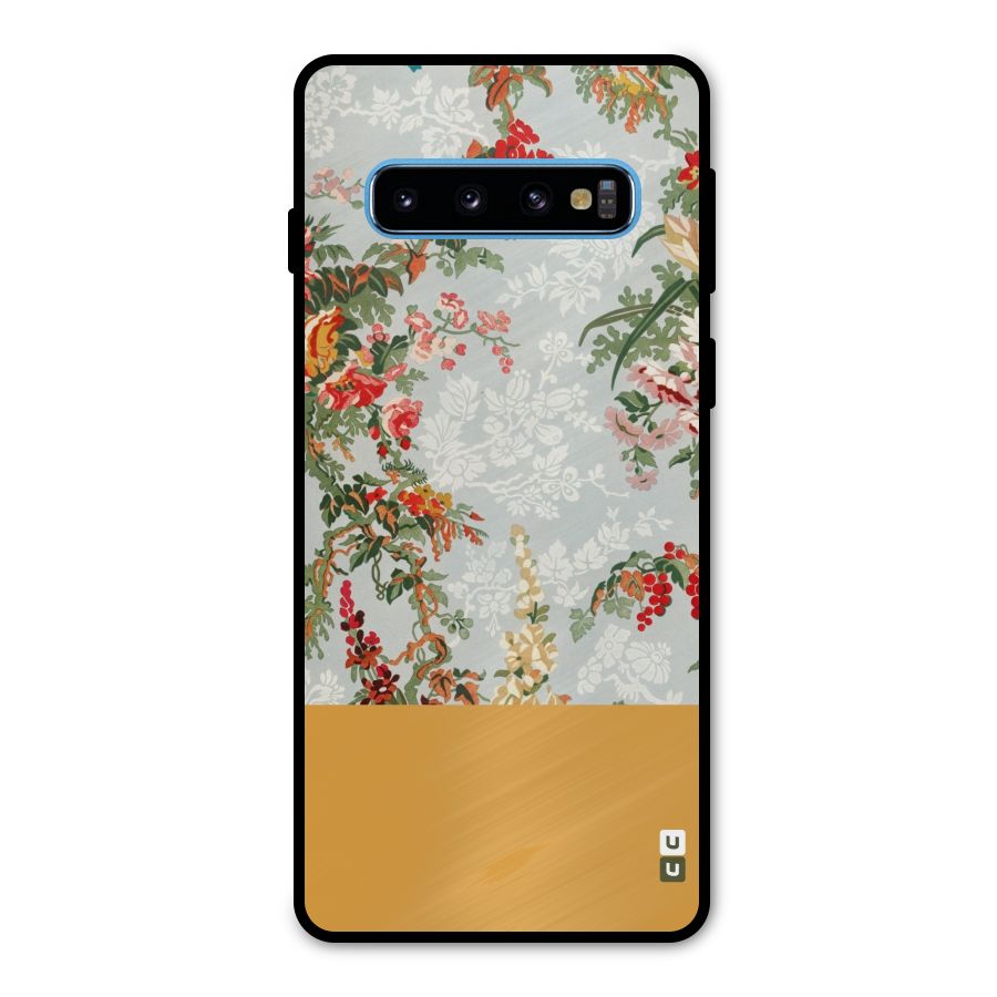 Golden Stripe on Floral Metal Back Case for Galaxy S10