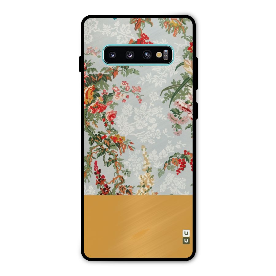Golden Stripe on Floral Metal Back Case for Galaxy S10 Plus