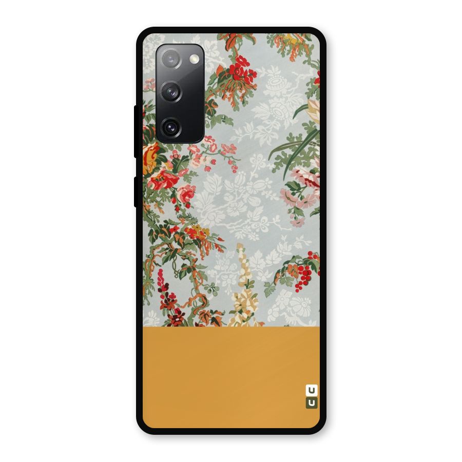 Golden Stripe on Floral Metal Back Case for Galaxy S20 FE 5G