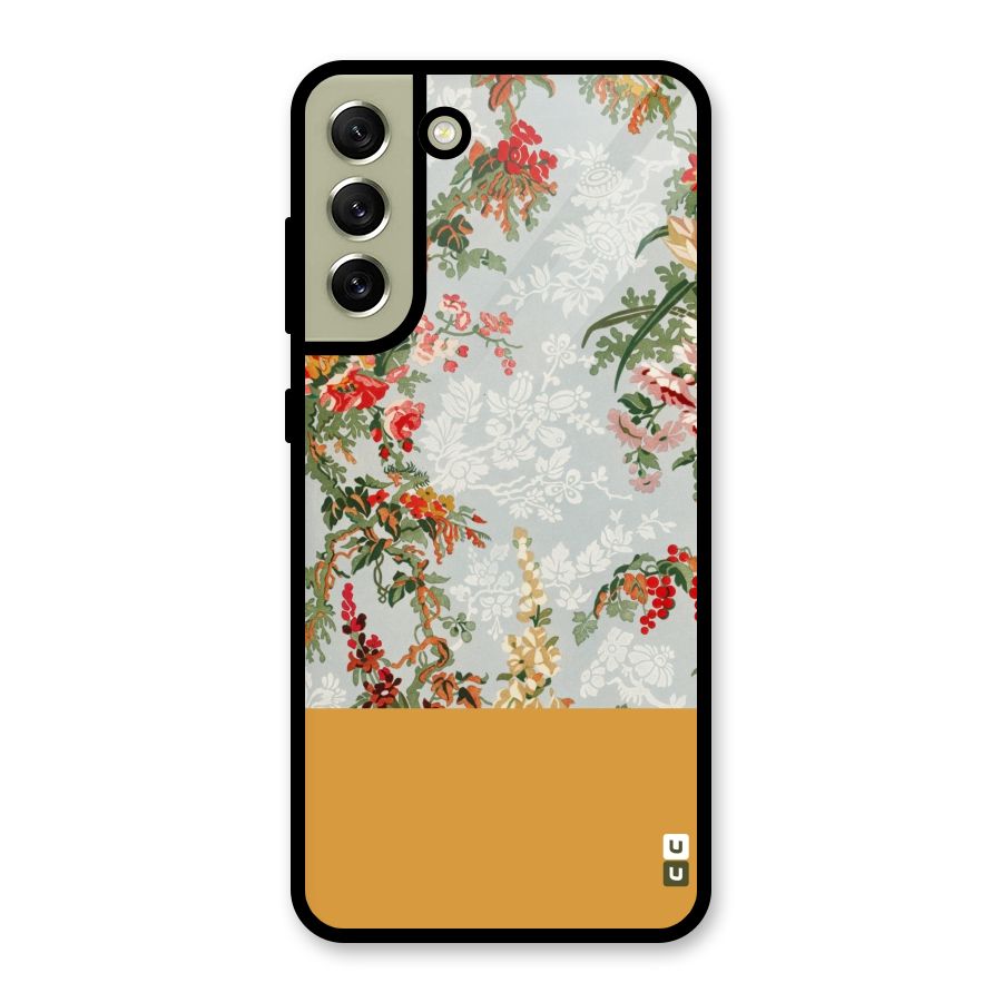 Golden Stripe on Floral Metal Back Case for Galaxy S21 FE 5G (2023)